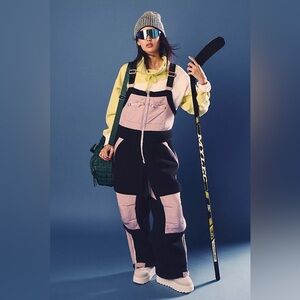 Free People FP Movement Hit the Slopes Overalls Black Pink Women Sz XS